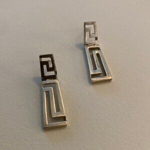Vintage 925 Sterling Silver Greek Key Drop Earrings Meander Greece Geometric